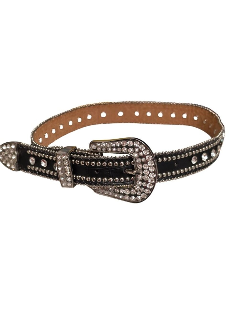 Girls Leather Western Rhinestone Bling Belt 22 M Black Silver Heart Cowgirl